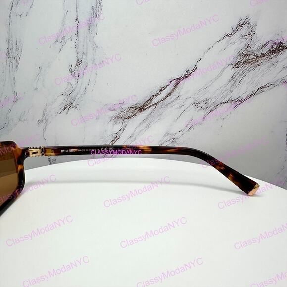 New MIU MIU Sunglasses Brown Tortoise Slim Rectangular Acetate Logo Authentic main image 11
